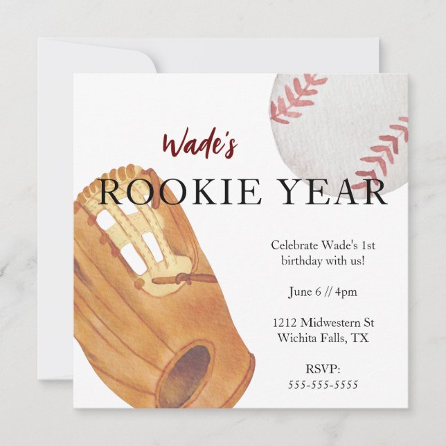 Rookie Year First Birthday Sports Baseball Theme Invitation (Front)