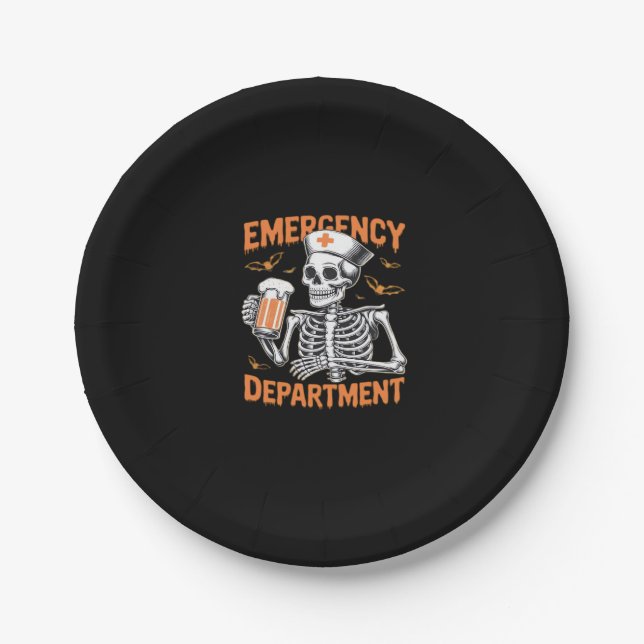 Room 2 Sided Emergency Department Halloween Nurse  Paper Plate (Front)