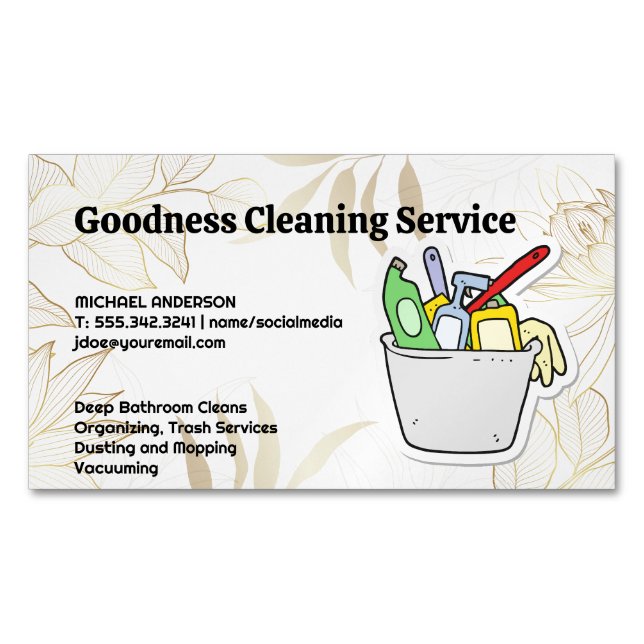 Room Cleaning Tools in Bucket Magnetic Business Card (Front)