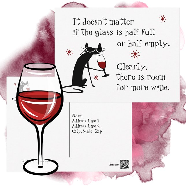 Room for More Wine Funny Quote with Black Cat Postcard (Creator Uploaded)