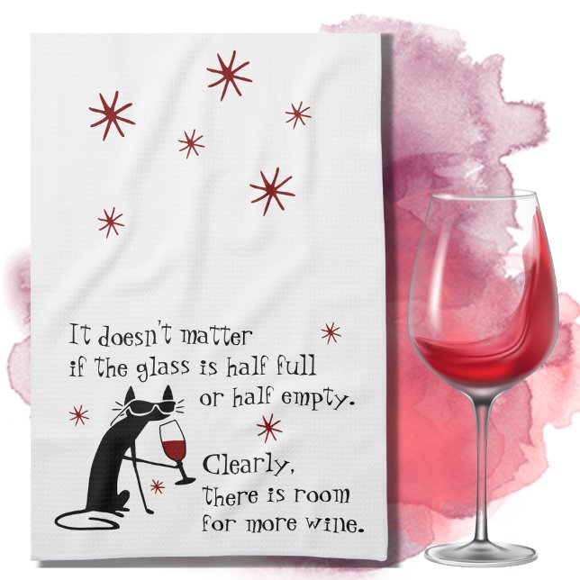 Room for More Wine Funny Quote with Black Cat Tea Towel (Creator Uploaded)