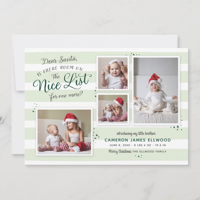 Room on the Nice List Christmas Birth Announcement (Front)