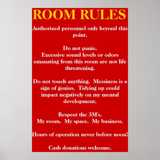 Room Rules Poster Zazzle au