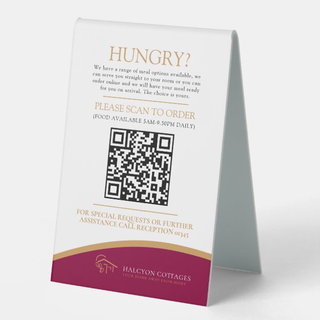 Room service food ordering hotel QR code red gold (Front)