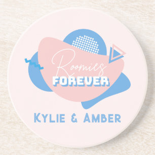 Roommate Gift Custom Name "Roomies Forever" Retro Coaster