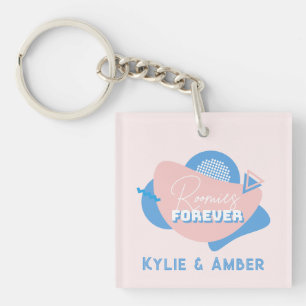 Roommate Gift Custom Name "Roomies Forever" Retro Key Ring