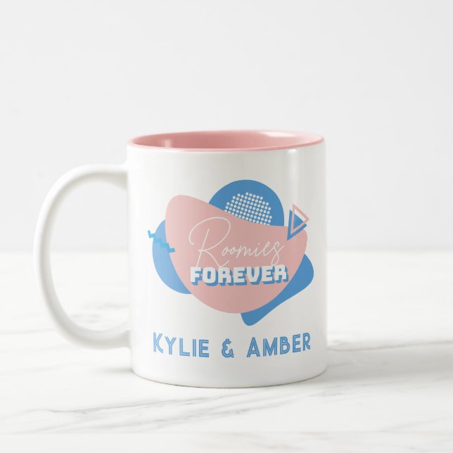 Roommate Gift Custom Name "Roomies Forever" Retro Two-Tone Coffee Mug (Left)