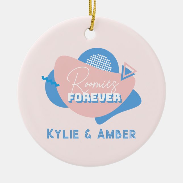 Roommate Gift "Roomies Forever" Retro Custom Photo Ceramic Ornament (Front)