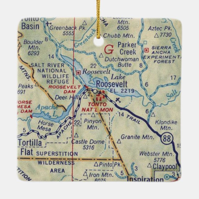 Roosevelt AZ Vintage Map Ceramic Ornament (Back)