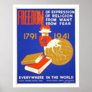Roosevelt Freedom For All 1941 WPA Poster
