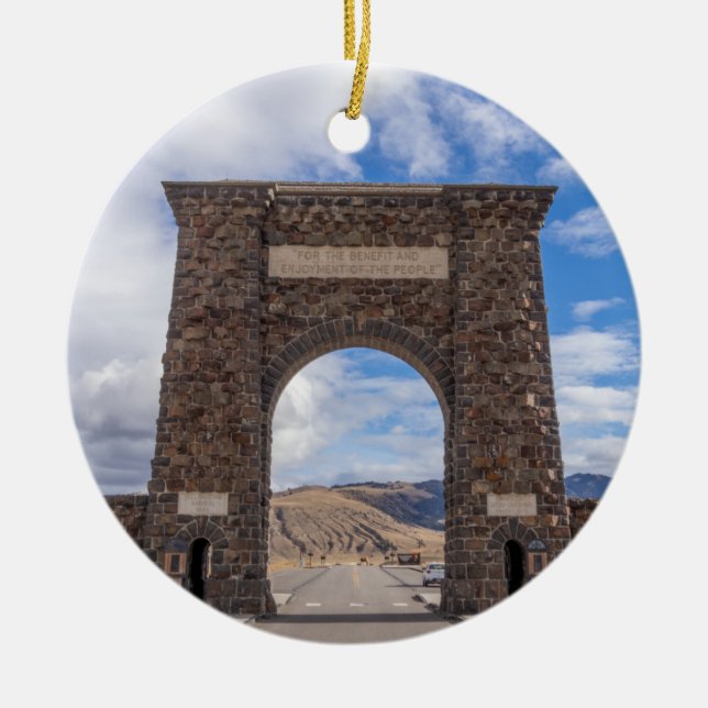 Roosevelt Gate Entrance Yellowstone Ceramic Ornament (Front)