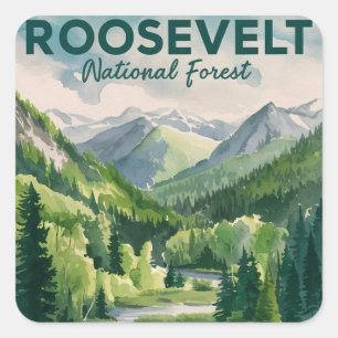 Roosevelt National Forest Watercolor Travel Square Sticker