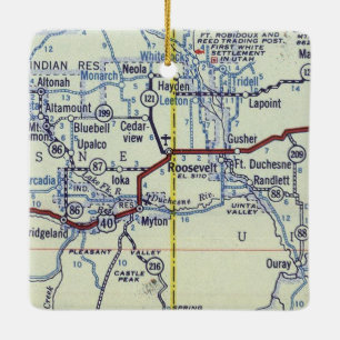 Roosevelt Utah Vintage Map Ceramic Ornament