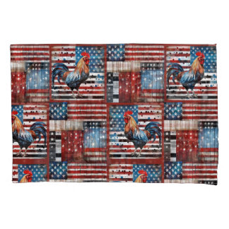 Rooster American Flag Folk art quilt Pillowcase