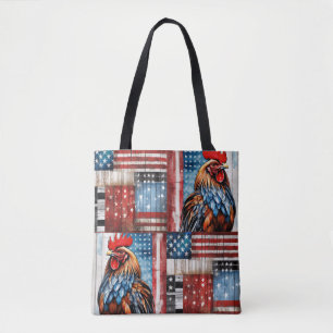 Rooster American Flag Folk art Tote Bag