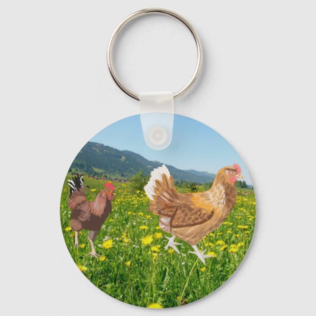 Rooster and Chicken 2  Key Ring (Front)
