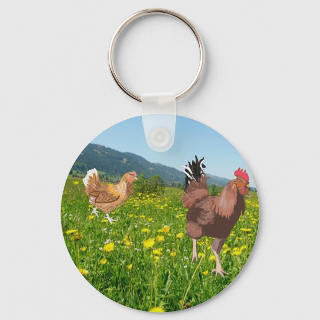 Rooster and Chicken 3  Key Ring (Front)