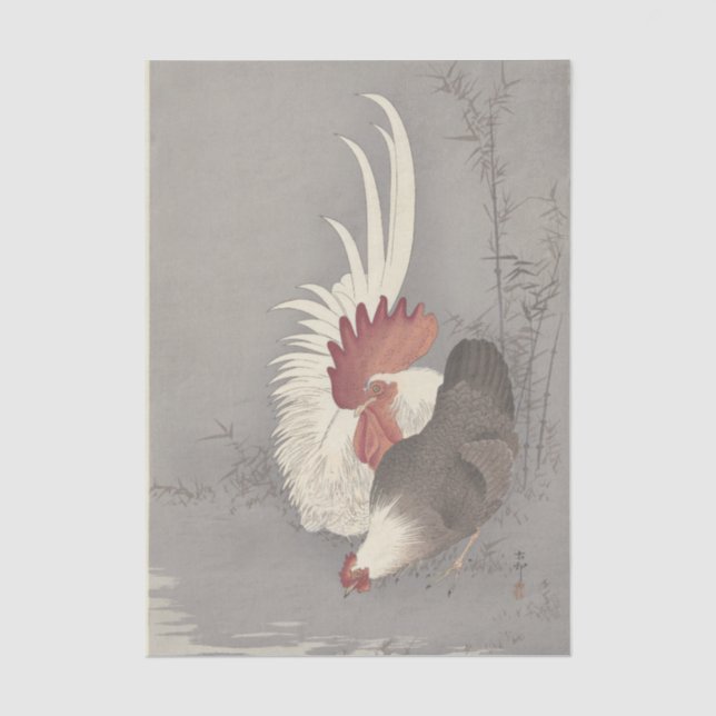 Rooster and Chicken by Ohara Koson Tissue Paper (Front)