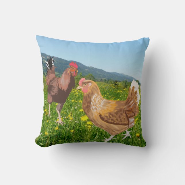 Rooster and Chicken Cushion (Front)