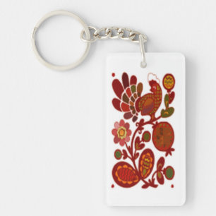 ROOSTER AND FLOWERS KEY RING