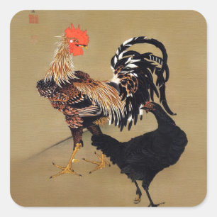 Rooster and Hen by Ito Jakuchu Square Sticker