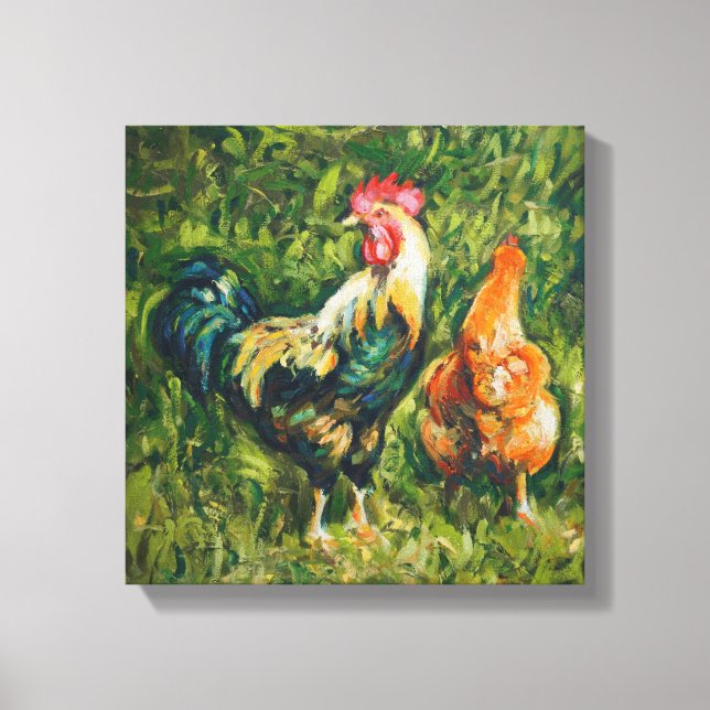 Rooster and Hen Canvas Print (Front)