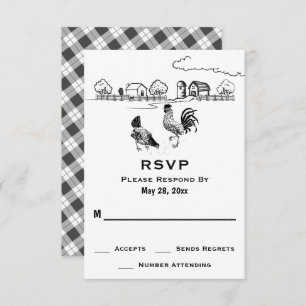 Rooster and Hen Chicken Country Farm Wedding RSVP Card