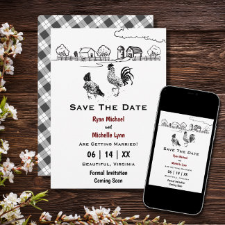 Rooster and Hen Chicken Country Farm Wedding Save The Date