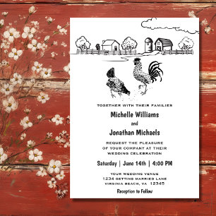 Rooster and Hen Chickens Charming Farm Wedding Invitation