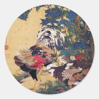 Rooster and Hen Classic Round Sticker