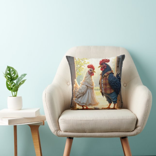 Rooster and Hen Humour Cushion (Chair)