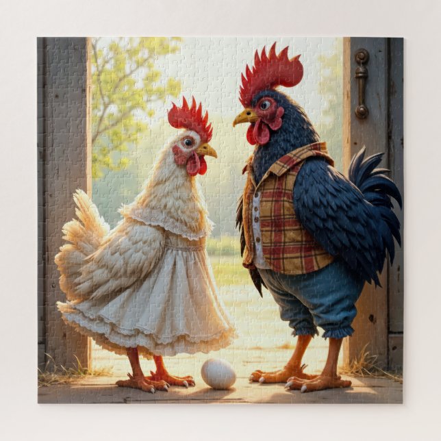 Rooster and Hen Humour Jigsaw Puzzle (Vertical)