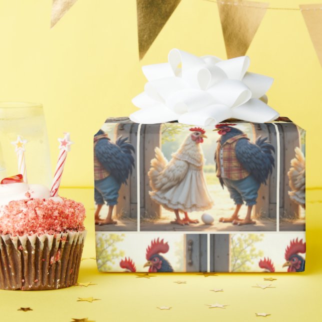 Rooster and Hen Humour Wrapping Paper (Birthday Party)