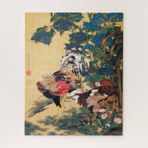 Rooster and Hen with Hydrangeas by Ito Jakuchu Jigsaw Puzzle