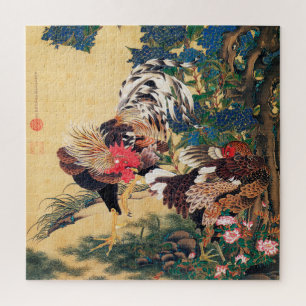 Rooster and Hen with Hydrangeas by Ito Jakuchu Jigsaw Puzzle