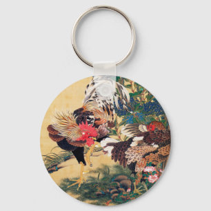 Rooster and Hen with Hydrangeas by Ito Jakuchu Key Ring