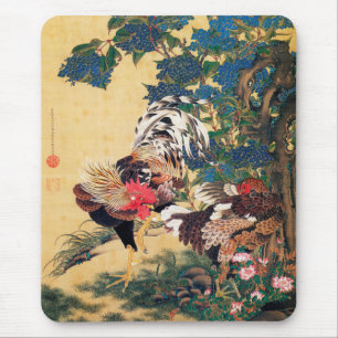 Rooster and Hen with Hydrangeas by Ito Jakuchu Mouse Pad