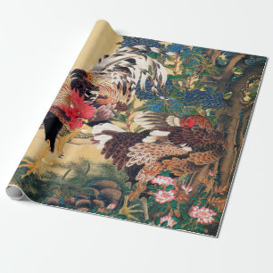 Rooster and Hen with Hydrangeas by Ito Jakuchu Wrapping Paper