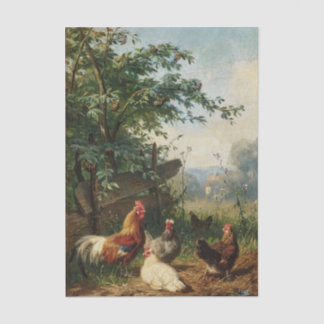 Rooster and Hens by Carl Jutz Tissue Paper