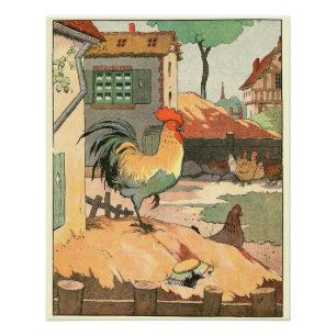 Rooster and Hens in the Farm Yard Poster