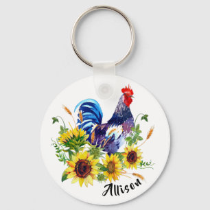Rooster and sunflowers  key ring
