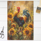 Rooster and Sunflowers Oil Painting Decoupage