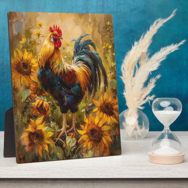 Rooster and Sunflowers Oil Painting Plaque (Side)