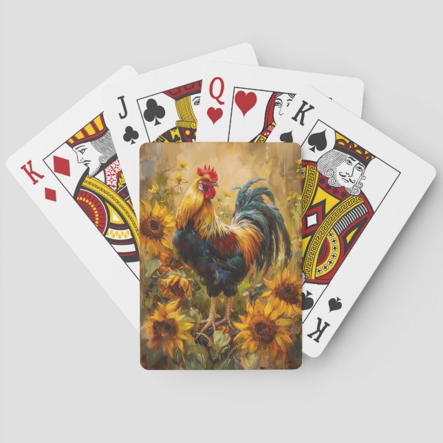 Rooster and Sunflowers Oil Painting Playing Cards (Back)