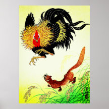 Rooster and Weasel Ohara Koson 1930s