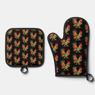 Rooster Apron Oven Mitt & Pot Holder Set