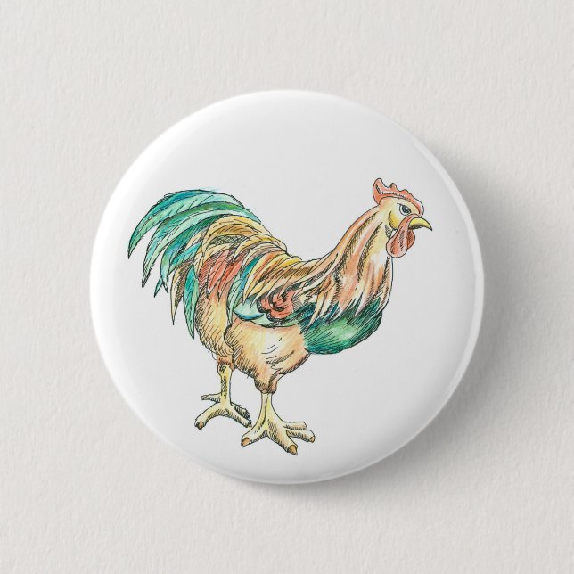 Rooster Art 6 Cm Round Badge (Front)
