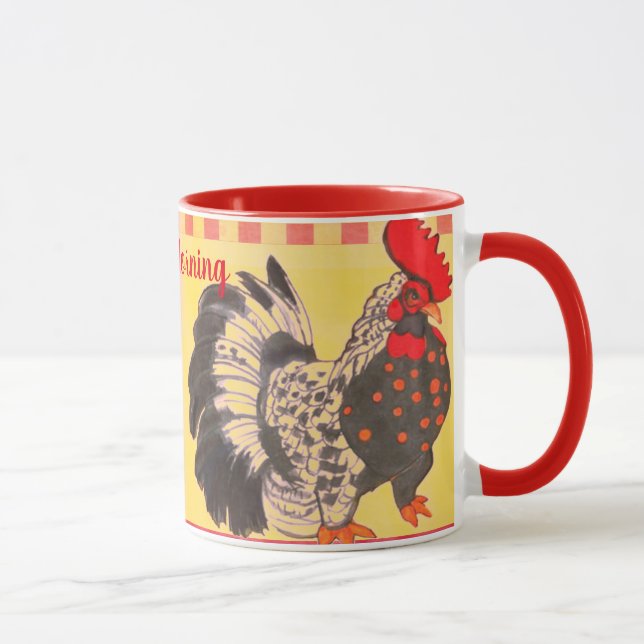 Rooster Art Good Morning Mug Yellow Red Modern (Right)