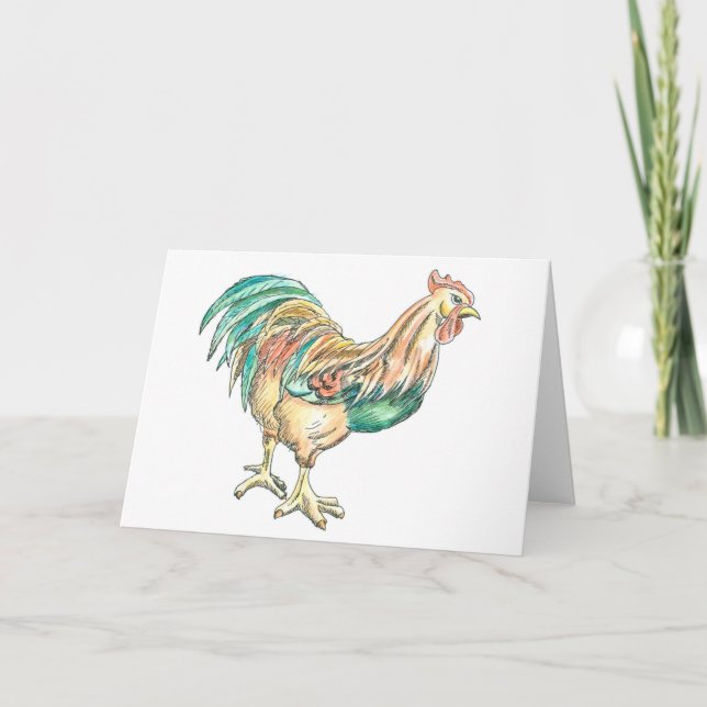 Rooster Art Holiday Card (Front)