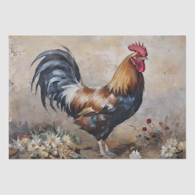 Rooster Art Oil Painting Decoupage Tissue Paper (Front)
